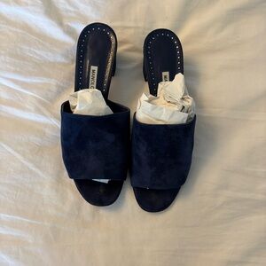 Manolo Blahnik Navy Suede Women's Shoes- Size 37.5 / 7.5 US